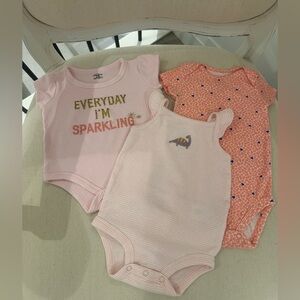 🧸 0~3 Mth Baby Girl Cotton One Piece Bodysuit 3 Piece Set
